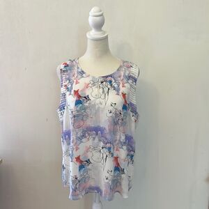 Q & A white abstract floral sleeveless blouse Size XL